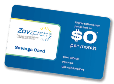 Savings card for ZAVZPRET™ (zavegepant) nasal spray 10mg