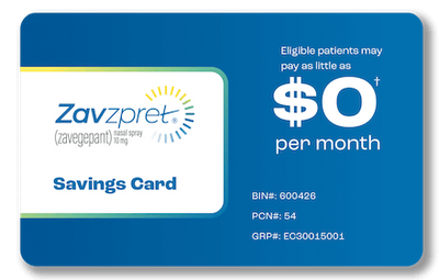 Savings card for ZAVZPRET™ (zavegepant) nasal spray 10mg