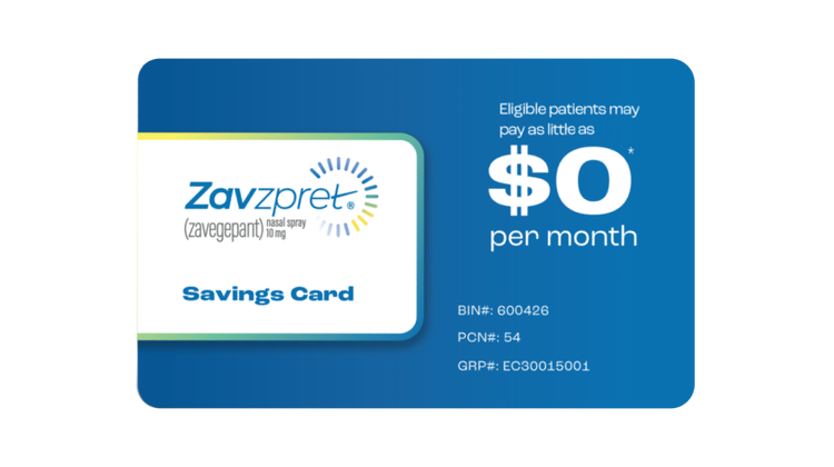 ZAVZPRET (zavegepant) nasal spray 10mg copay savings card