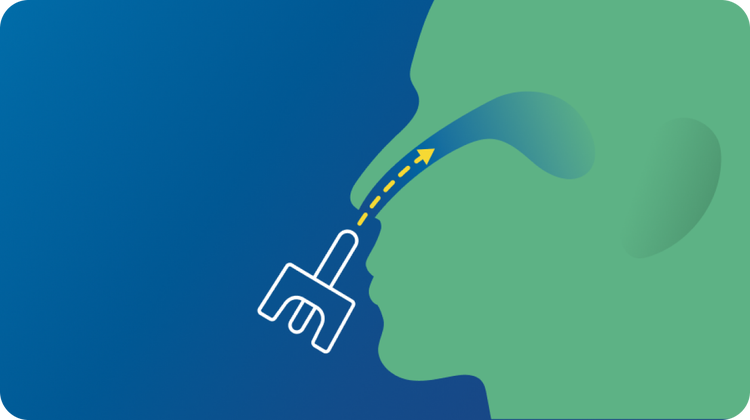 Graphic showing ZAVZPRET™ (zavegepant) nasal spray 10mg administration